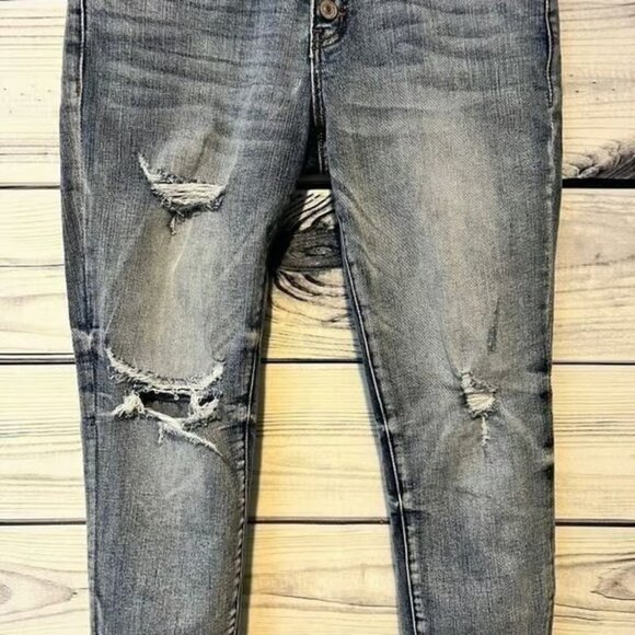KanCan Clairie Mid Rise Distressed Button Fly Boyfriend Jean - Picture 3 of 4